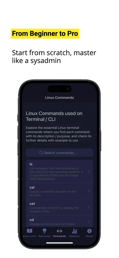 Linux commands reference - with filtering capability and ability to explore each commands details
